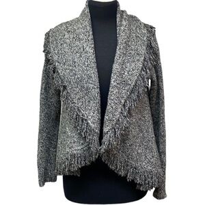 Cache Fringed Shawl Collar Sweater